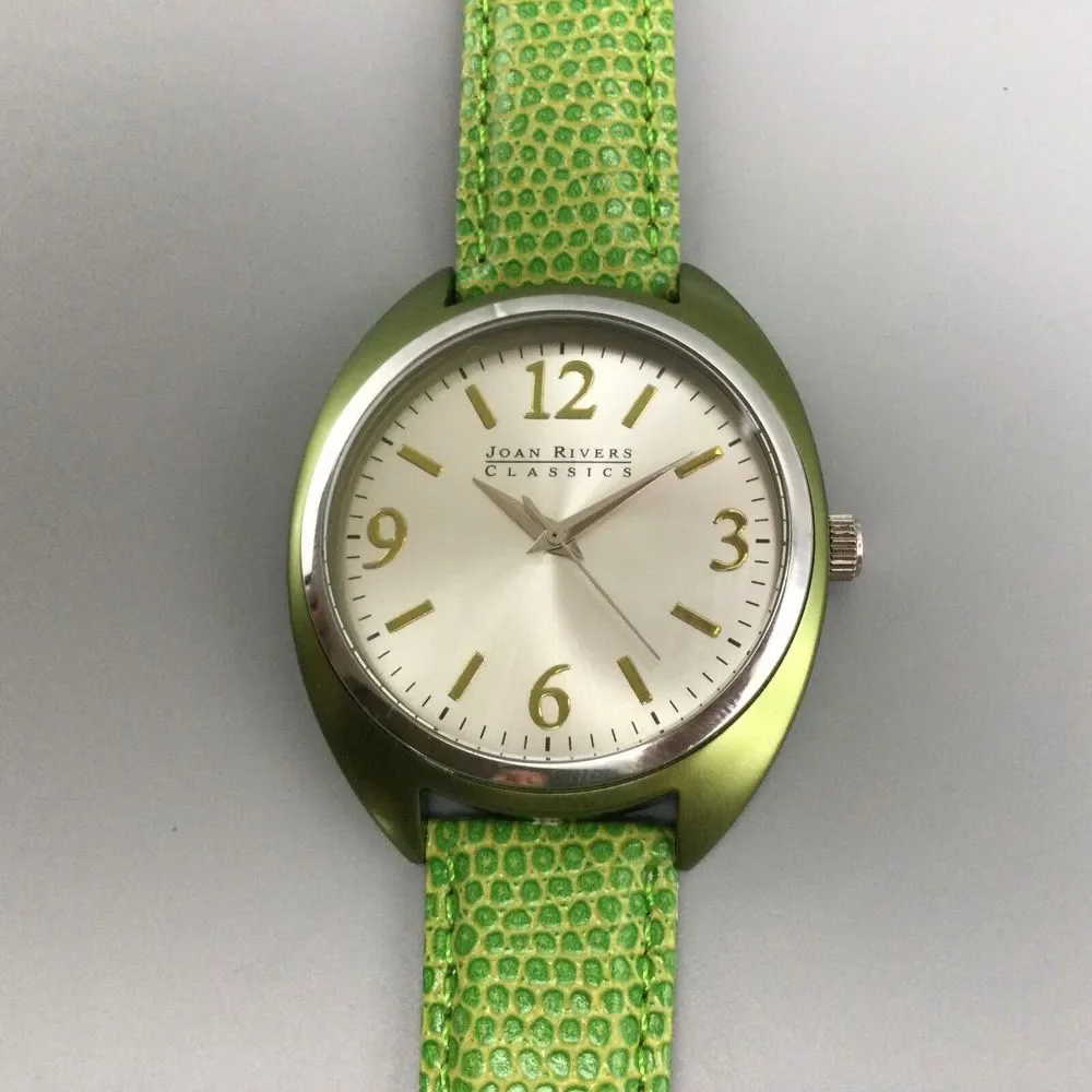 Joan Rivers Watch Women 40mm Silver Tone Green Leather Band New Battery - Picture 6 of 13